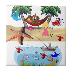 Ceramic Tile Beach Fish Crabs Sand