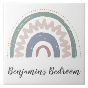 Ceramic Tile - Bedroom Sign Rainbow Design Grey