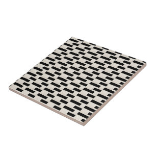 Ceramic Tile Black and Beige Stripe Square