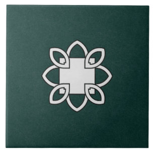 Ceramic Tile- Black and White Pattern on Green Ceramic Tile