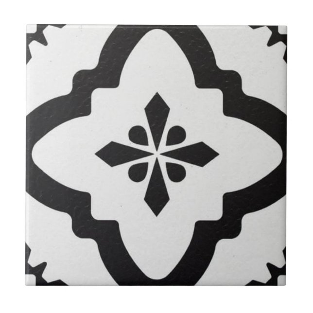 Ceramic Tile - Black and White Victorian Pattern 2 (Front)