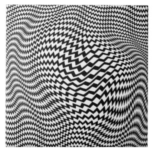Ceramic Tile Black White Op Art Hypnotic Zigzag