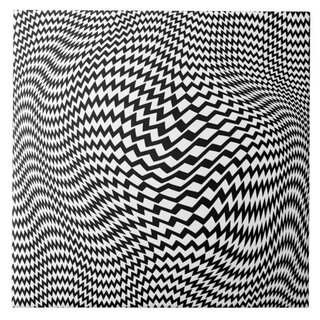 Ceramic Tile Black White Op Art Hypnotic Zigzag (Front)