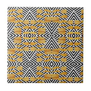 Ceramic Tile Black & White Stripe Gold Pattern