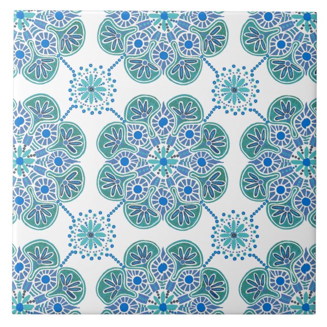 Ceramic Tile blue and green repeating pattern (Front)