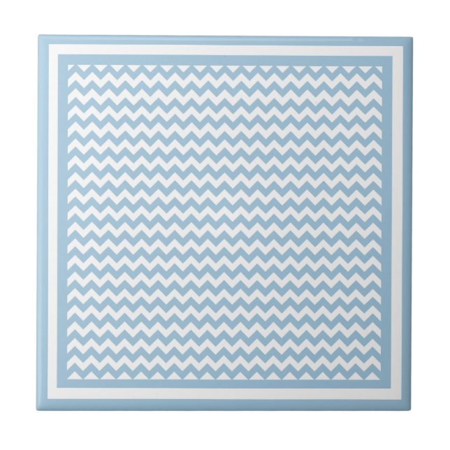 Ceramic Tile, Blue and White Chevron Pattern Tile (Front)