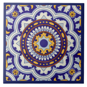 Ceramic Tile - Blue Border Mexican Style