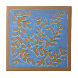 Ceramic tile, Blue & Copper leaves Ceramic Tile