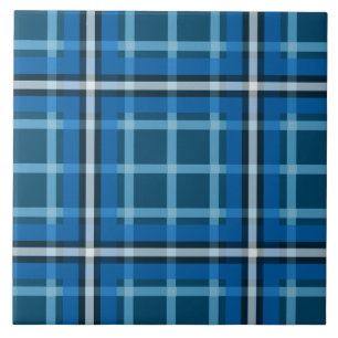 Ceramic Tile Blue Tartan Plaid Check Pattern