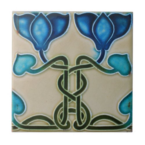 Ceramic Tile _ Blue Tulips Vintage Print