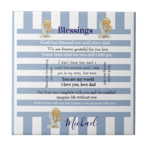 Ceramic Tile Blue & White Stripe Blessings Child