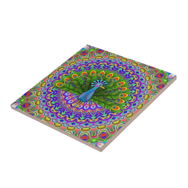 Ceramic Tile Colorful Peacock (Side)
