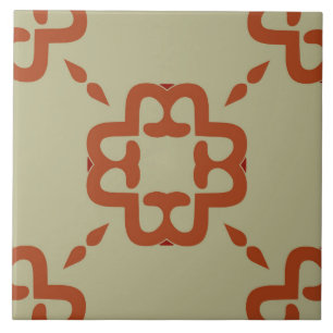 Ceramic Tile- Coral and Red Pattern on Beige Ceramic Tile