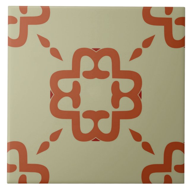 Ceramic Tile- Coral and Red Pattern on Beige Tile (Front)
