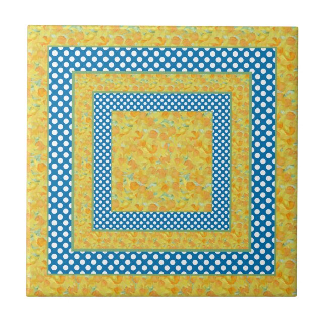 Ceramic Tile: Country-Style Daffodils, Polka Dots Tile (Front)