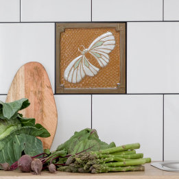 Ceramic Tile Craftsman Moth, in white & Ocher