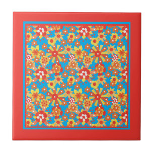 Ceramic Tile: Ditzy Orange Flowers Pattern Ceramic Tile