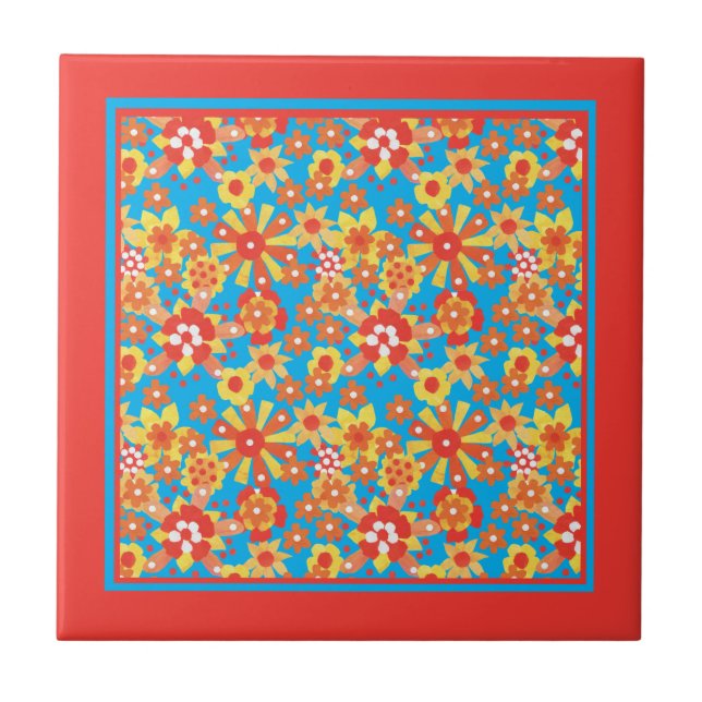 Ceramic Tile: Ditzy Orange Flowers Pattern Ceramic Tile (Front)