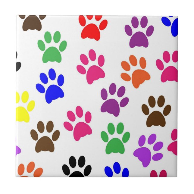 Ceramic Tile Dog Cats Paw Prints Colorful Colors (Front)