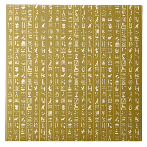 Ceramic Tile Egyptian Hieroglyphs On Golden BG