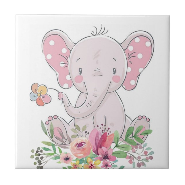 Ceramic Tile Elephant Love Floral (Front)
