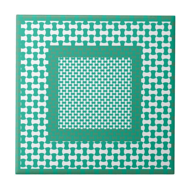 Ceramic Tile, Emerald Green Geometric Pattern Ceramic Tile (Front)