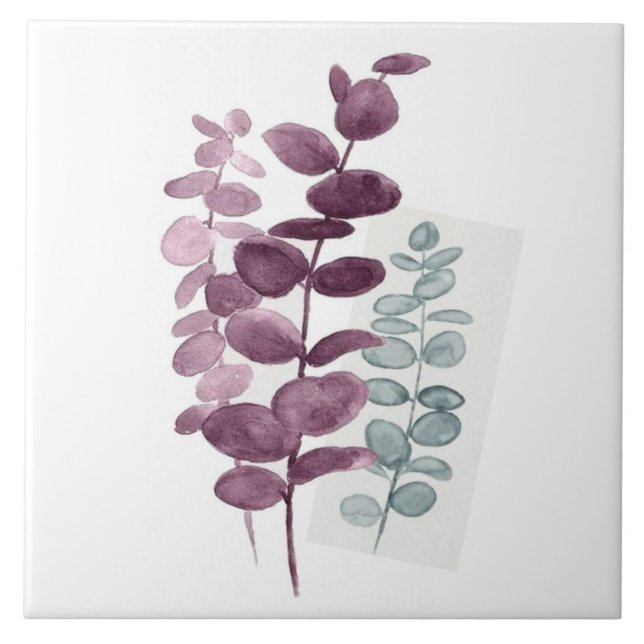 Ceramic tile-Eucalyptus Watercolours Indigo/Green Ceramic Tile (Front)