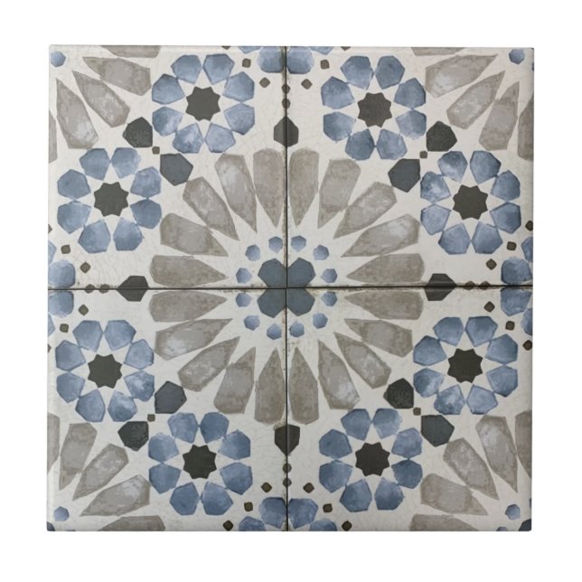 Ceramic Tile - Floral Designer Blue Gray Replica (Front)