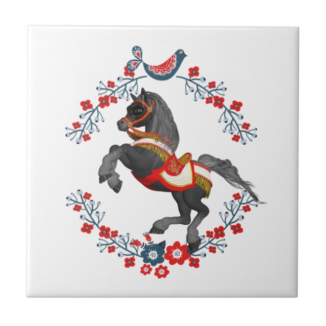 Ceramic Tile Floral Horse (Front)