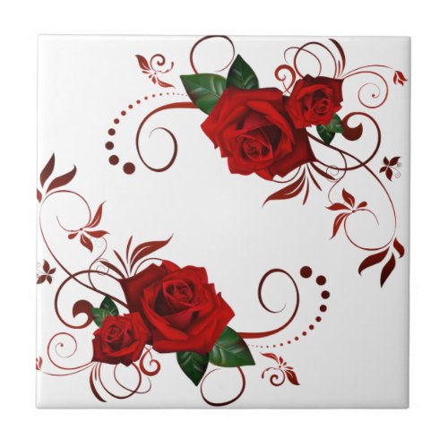 Ceramic Tile Floral Red Rose