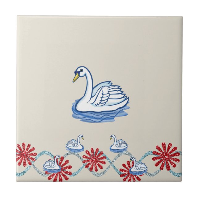 Ceramic Tile Floral Swan Beige  (Front)