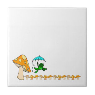 Ceramic Tile Frog in the Rain Mushroom