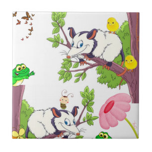 Ceramic Tile Frog Opossum Chicks Wildlife 