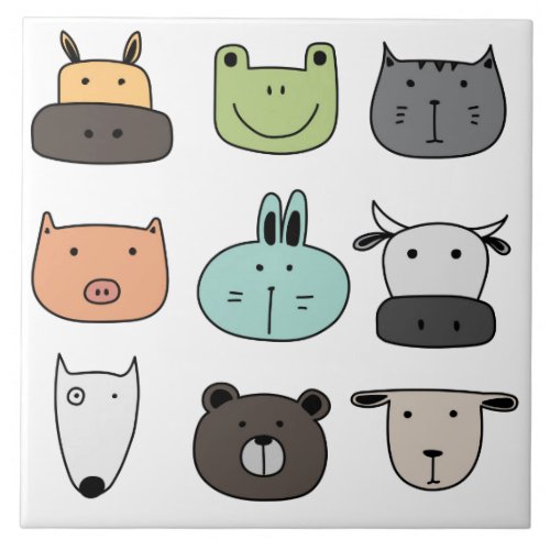 Ceramic tile _ Fun Animal Heads