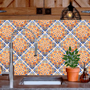 Ceramic Tile geometric blue and orange