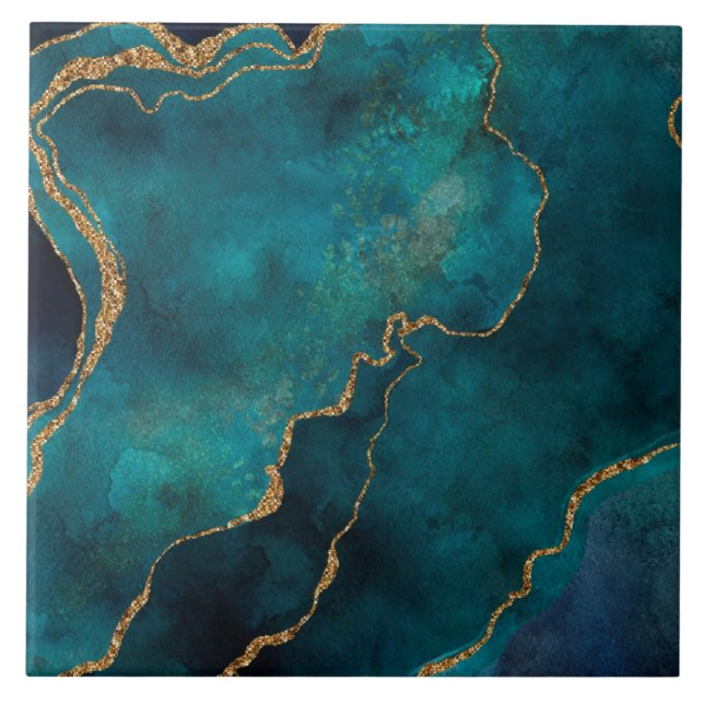 Ceramic tile - Gold Veins Marble Teal (Front)