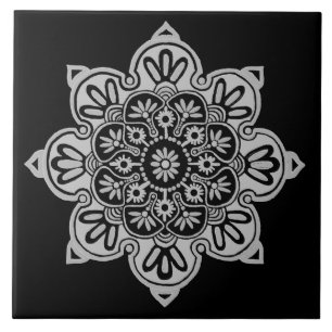 Ceramic tile, Gray Medallion on Black tile