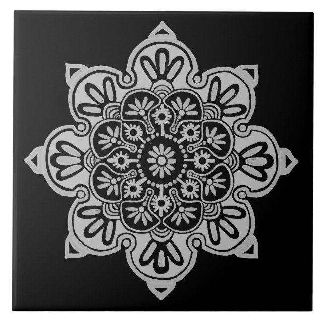 Ceramic tile, Gray Medallion on Black tile (Front)