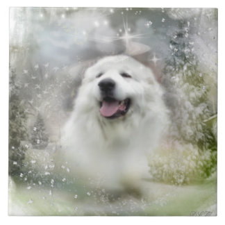 Ceramic Tile Great Pyrenees Winter Scene