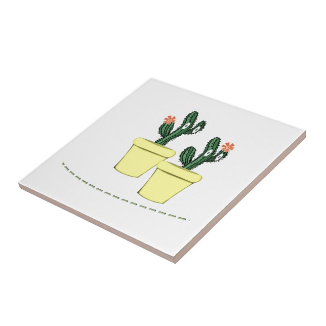 Ceramic Tile Green Cactus Yellow (Side)