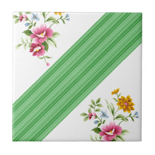 Ceramic Tile Green Stripe Floral