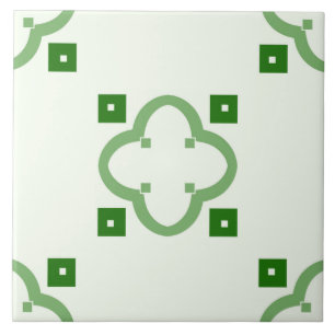 Ceramic Tile- Green Tiled Pattern on White Ceramic Tile