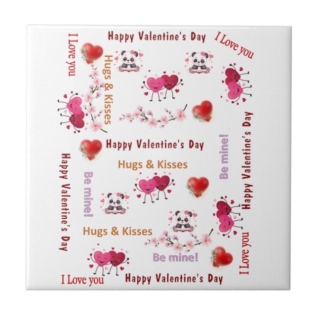 Ceramic Tile Happy Valentine's DayLove Red Hearts  (Front)