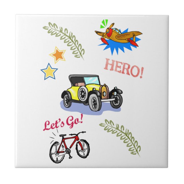 Ceramic Tile Hero Bicycle Car Airplane  (Front)
