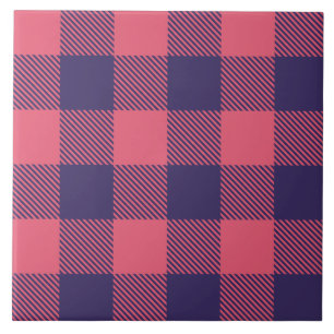Ceramic Tile Hot Pink Magenta Indigo Buffalo Plaid