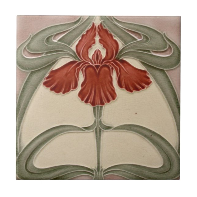 Ceramic Tile - Iris Art Nouveau Floral Orange (Front)
