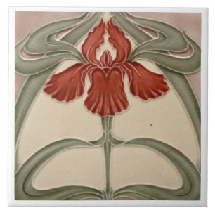 Ceramic Tile - Iris Art Nouveau Floral Orange