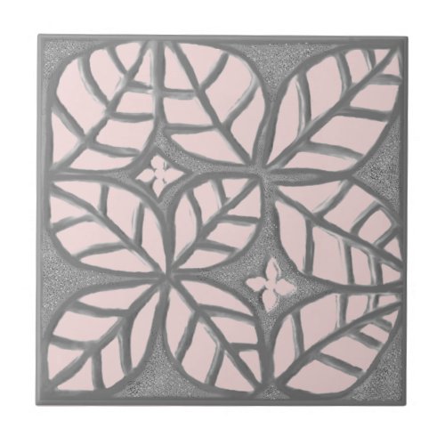 Ceramic tile light Rose and Gray leaf Ceramic Tile