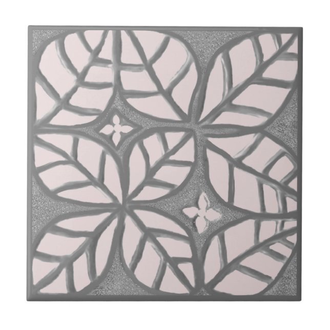 Ceramic tile, light Rose and Gray leaf pattern Tile (Front)