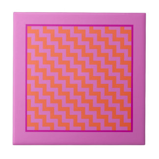 Ceramic Tile, Magenta and Orange Chevron Pattern Tile